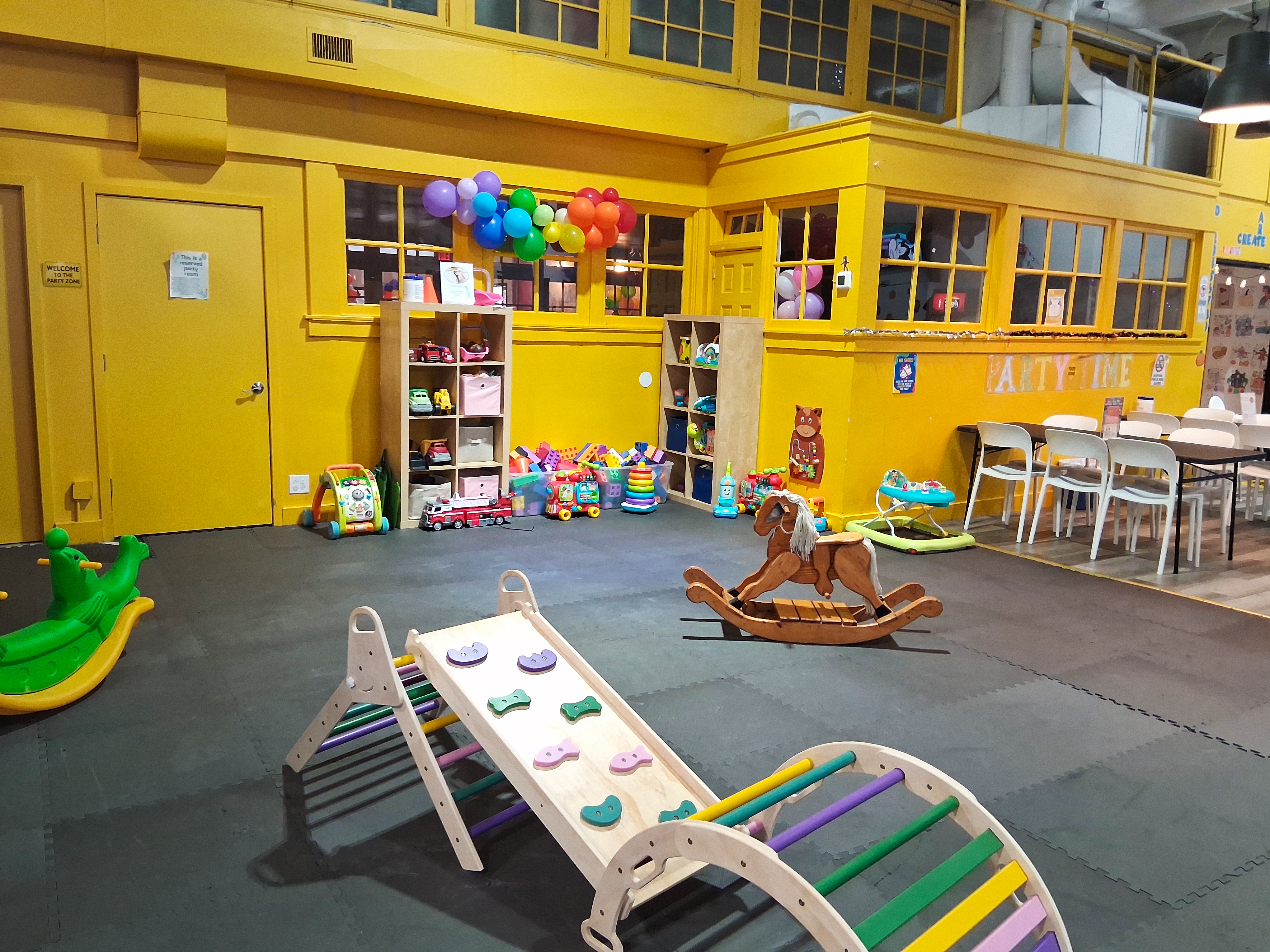Various toys in the main room at 424 Play Factory.